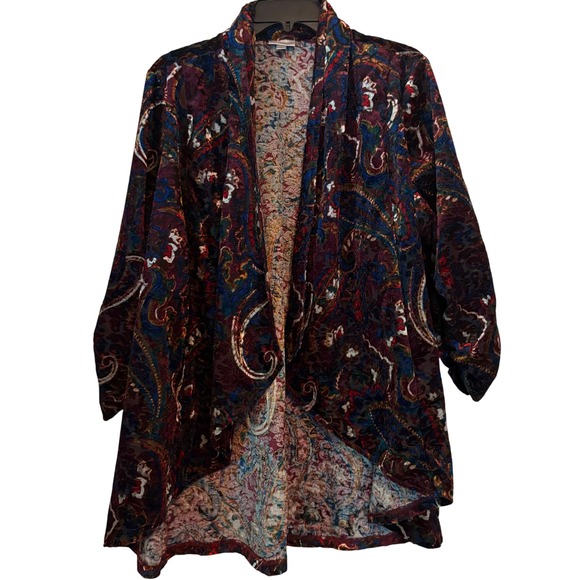 Avenue Burnout Velvet Kimono Cardigan Paisley Print 18/20 Bohemian Boho Goth - Picture 1 of 8